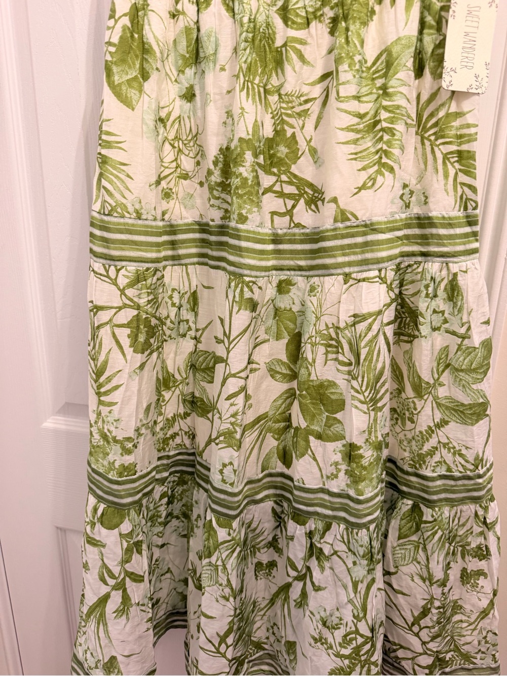 Sweet Wanderer Green and White Floral Tie-Strap Sundress - Picture 6 of 7